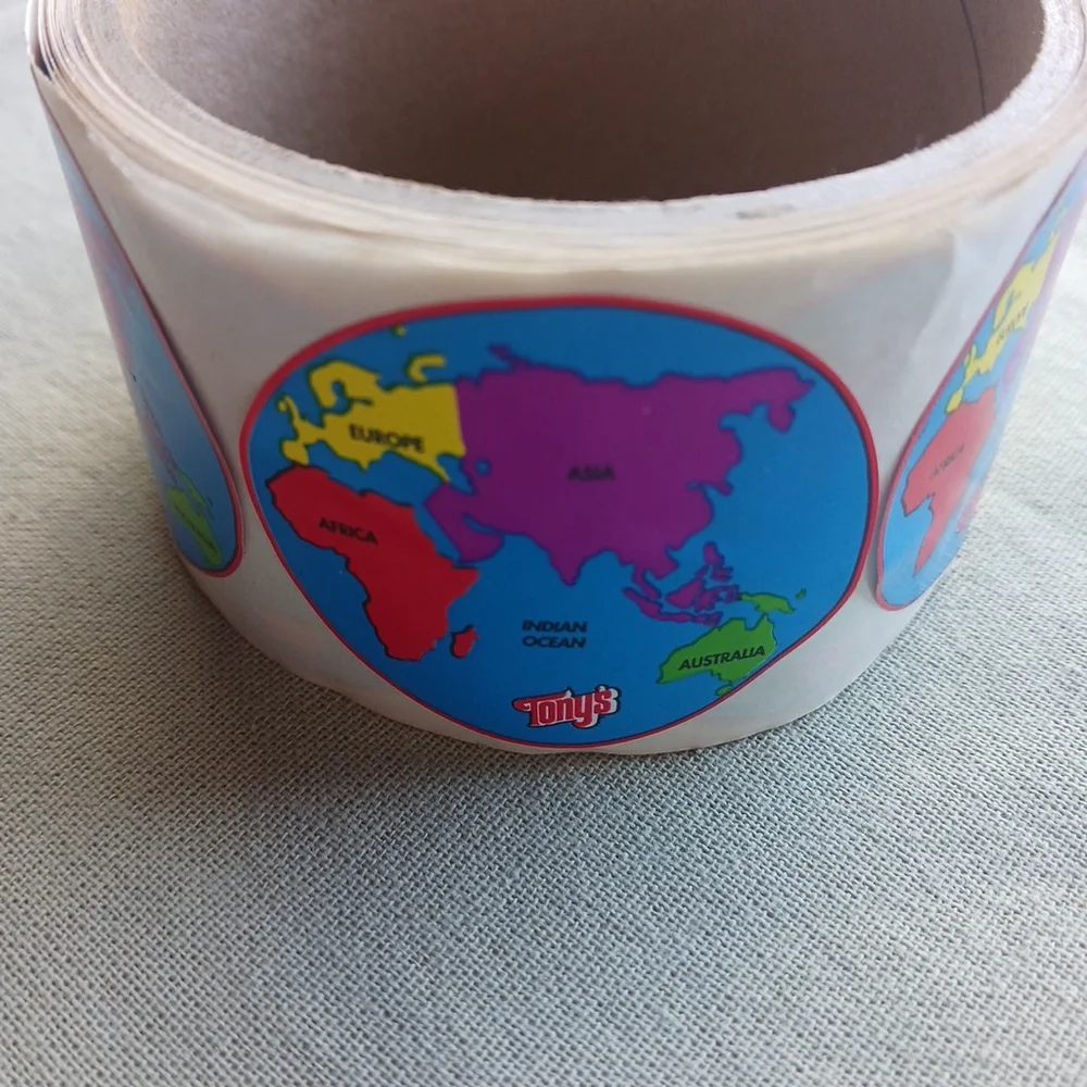 Tony's Pizza Globe World Sticker Roll Vintage 1990s